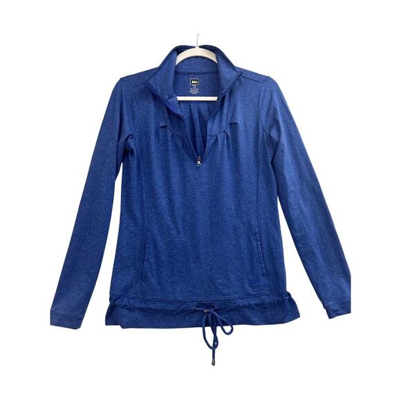 REI Blue 1/4 Zip Drawstring Waist Top XS Athletic Pockets Active - Picture 1 of 8